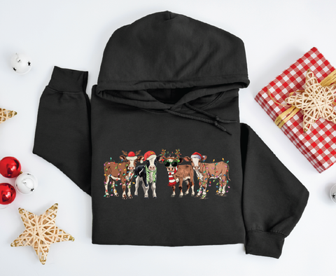 Country Christmas Cattle: Festive Cows Hoodie