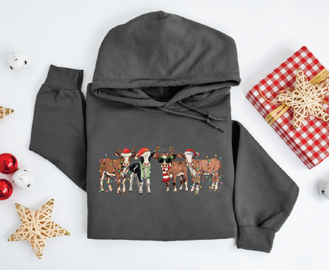 Country Christmas Cattle: Festive Cows Hoodie