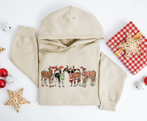 Country Christmas Cattle: Festive Cows Hoodie