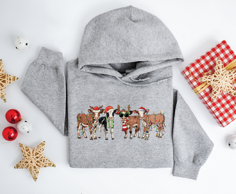 Country Christmas Cattle: Festive Cows Hoodie