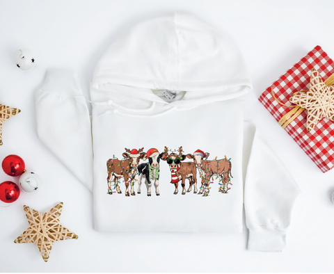 Country Christmas Cattle: Festive Cows Hoodie