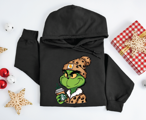 Grinchbucks Glam: Sips And Sneers Hoodie