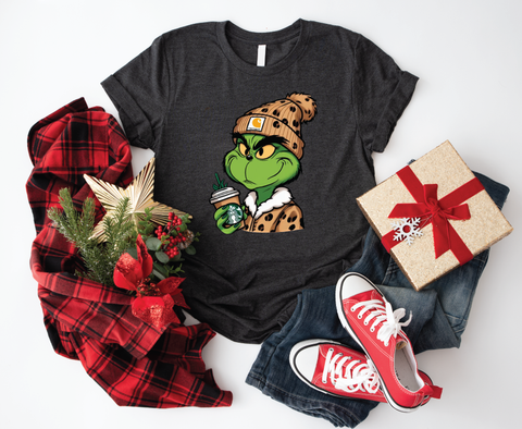 Grinchbucks Glam: Sips And Sneers Softstyle Shirt