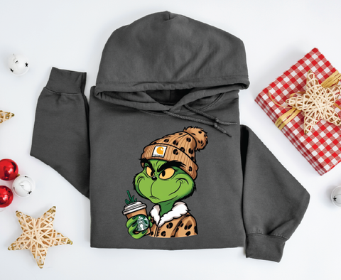 Grinchbucks Glam: Sips And Sneers Hoodie