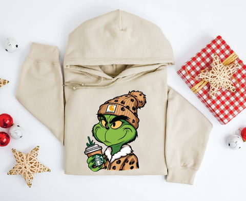 Grinchbucks Glam: Sips And Sneers Hoodie