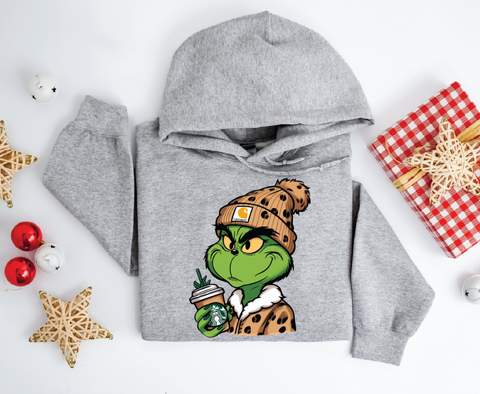 Grinchbucks Glam: Sips And Sneers Hoodie