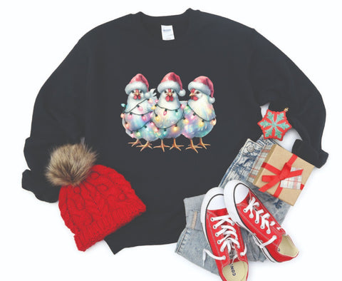 Farm Chickens Wrapped in Lights Christmas Sweatshirt - Cozy Crewneck