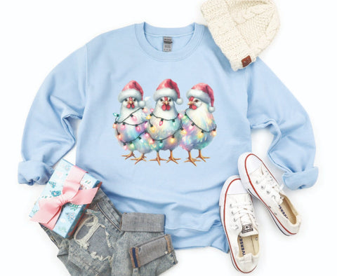 Farm Chickens Wrapped in Lights Christmas Sweatshirt - Cozy Crewneck