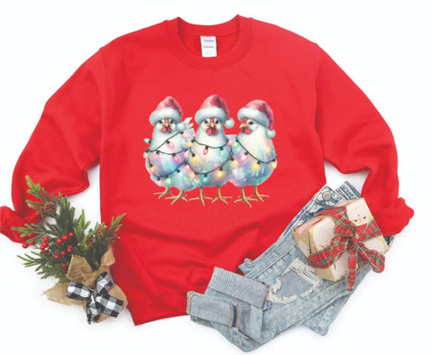 Farm Chickens Wrapped in Lights Christmas Sweatshirt - Cozy Crewneck