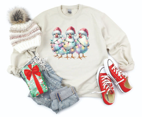 Farm Chickens Wrapped in Lights Christmas Sweatshirt - Cozy Crewneck