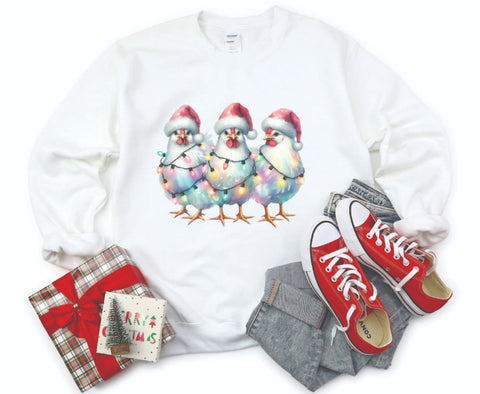 Farm Chickens Wrapped in Lights Christmas Sweatshirt - Cozy Crewneck