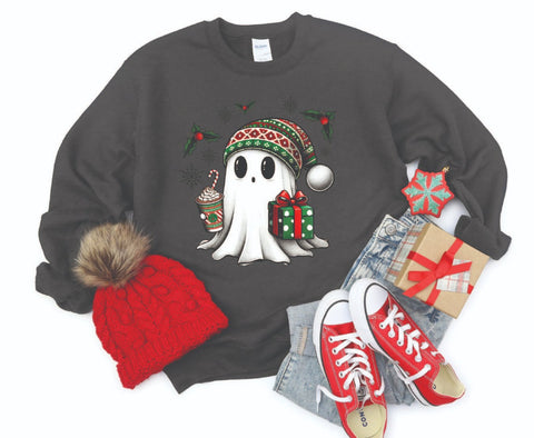 Festive Ghost Christmas Sweatshirt - Cozy Crewneck