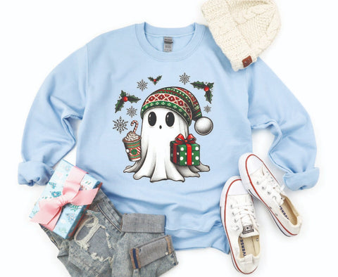 Festive Ghost Christmas Sweatshirt - Cozy Crewneck