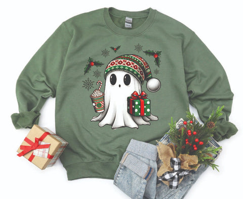 Festive Ghost Christmas Sweatshirt - Cozy Crewneck