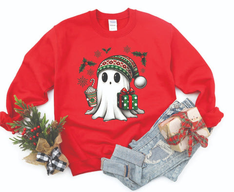 Festive Ghost Christmas Sweatshirt - Cozy Crewneck