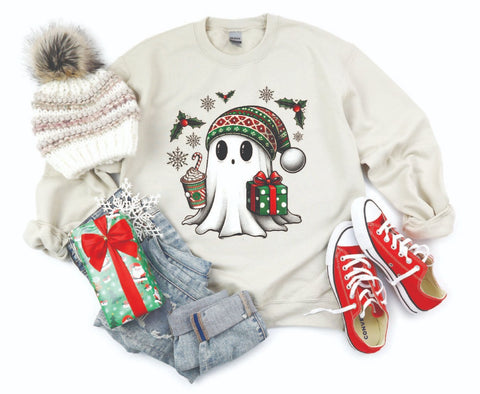 Festive Ghost Christmas Sweatshirt - Cozy Crewneck