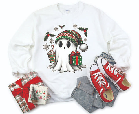 Festive Ghost Christmas Sweatshirt - Cozy Crewneck