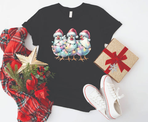 Farm Chickens Wrapped in Lights Christmas - Soft Style Tshirt