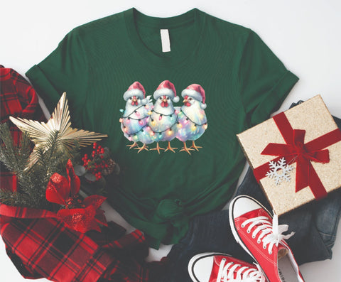 Farm Chickens Wrapped in Lights Christmas - Soft Style Tshirt