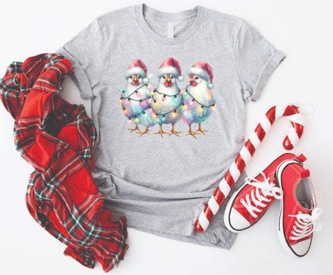 Farm Chickens Wrapped in Lights Christmas - Soft Style Tshirt