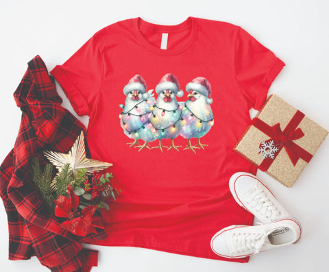 Farm Chickens Wrapped in Lights Christmas - Soft Style Tshirt