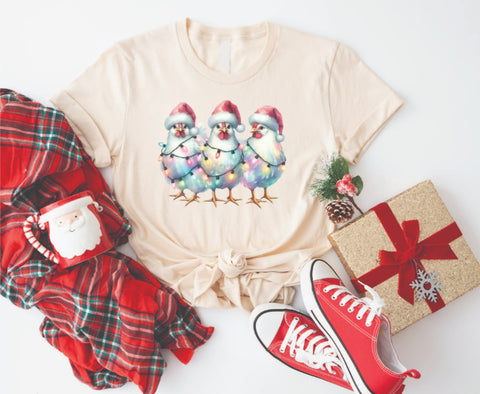 Farm Chickens Wrapped in Lights Christmas - Soft Style Tshirt