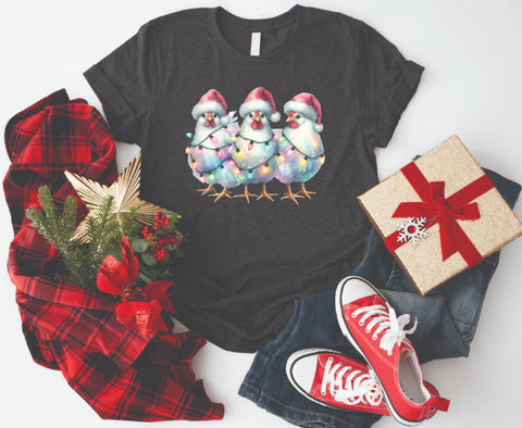 Farm Chickens Wrapped in Lights Christmas - Soft Style Tshirt