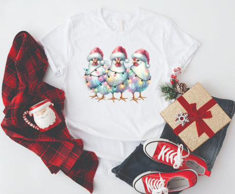 Farm Chickens Wrapped in Lights Christmas - Soft Style Tshirt